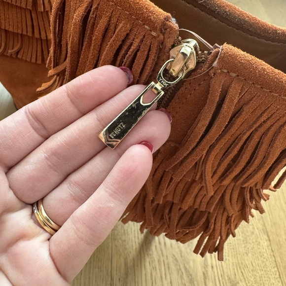 Schutz Kassia Brown Suede Fringe Ankle Boots Heeled Western Boho Boots - Size 40 - Picture 9 of 12